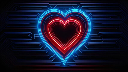 Illuminated neon love heart sign isolated on dark background