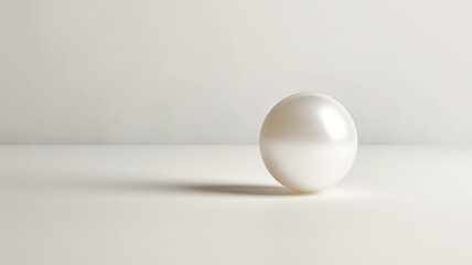A minimalist image of a single white pearl-like sphere on a clean, white background, casting a soft shadow.