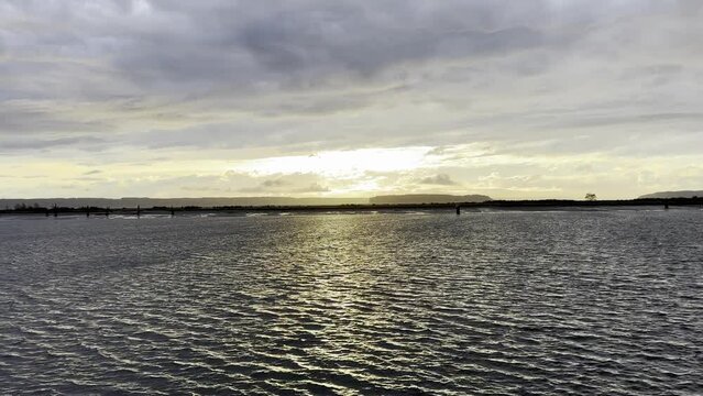 looking over the bay in Everett, Washington at sunset