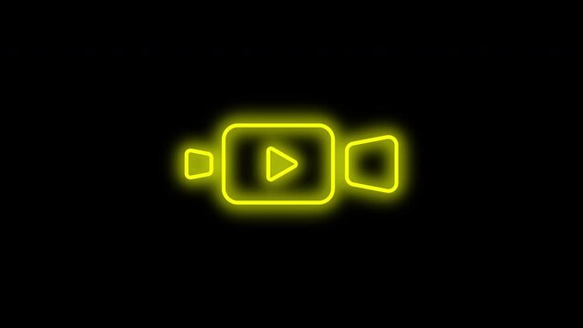 Yellow neon video camera sign animation