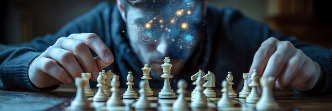 background of a man playing chess, uses artificial intelligence