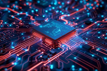 Obraz premium CPU processor microchip circuit board illustration created with generative ai