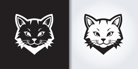 cat black and white logo set