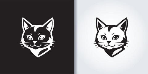 cat black and white logo set