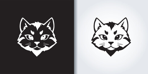 cat black and white logo set