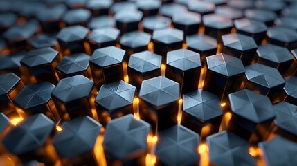 Obraz premium Dramatic Hexagonal Metal Backdrop with Luminous Highlights and Moody Atmosphere