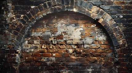 Photo of Aged Brick Wall with Grunge Texture and Vintage Distressed Details description:This image depicts an old,weathered brick wall with a