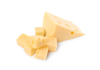 Cut fresh delicious cheese isolated on white