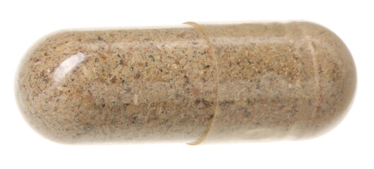 One vitamin capsule isolated on white. Health supplement