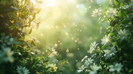 Breathtaking Abstract Spring or Summer Nature Background with Ethereal Floral Details and Radiant Lighting