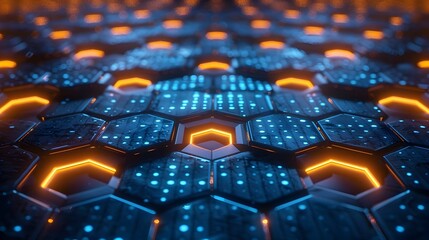 Obraz premium Glowing Hexagonal Futuristic Digital Background with Illuminated Technological Patterns and Graphic Structures