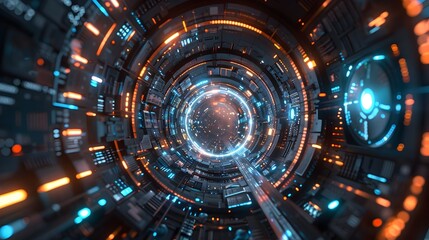 Dazzling Futuristic Portal - Immersive Swirling Lights and Geometric Shapes in a Dynamic Digital Vortex Tunnel