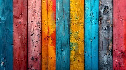 Vibrant and Weathered Multicolored Wooden Planks Textured Background Ideal for Rustic,Vintage,and Design Concepts