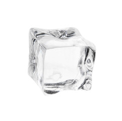 One crystal clear ice cube isolated on white