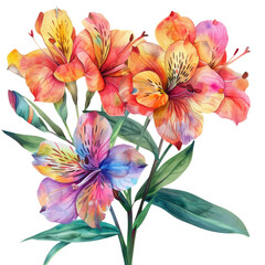 Alstromerias depicted in clipart-style watercolor, isolated on either a white or transparent background.
