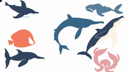 Hand draw abstract sea animals flat icon