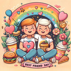  Best Friends Day Illustration Celebrating National Day of Positive Love with Your Best Pal - Wallpaper for Friends Pair created with generative ai.