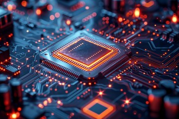 Obraz premium CPU processor microchip circuit board illustration created with generative ai