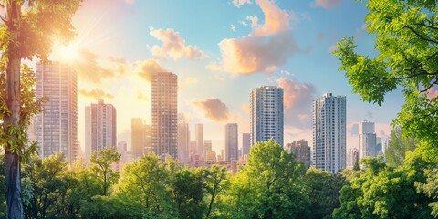 Obraz premium Cityscape of a residential area with modern apartment buildings new green urban landscape in the city.