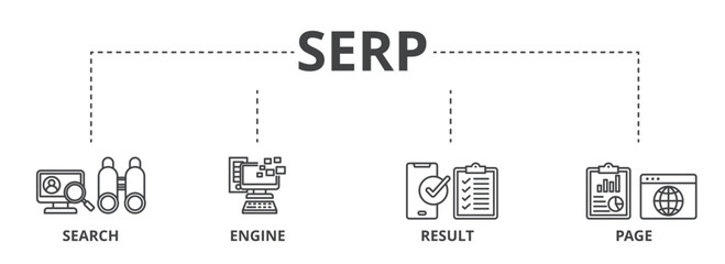 SERP concept icon illustration contain search, engine, result and page.