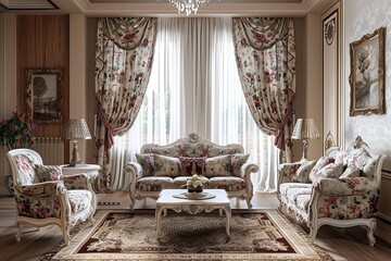 Vintage Charm Meets Luxury in a Traditional Living Room Interior Design