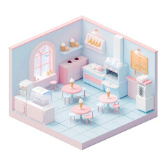 Fototapeta premium A colorful ice cream parlor with pink and blue walls and pink and blue chairs