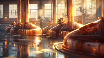Traditional Brewery Tour A brewery tour focusing on a single traditional brewing tank, the rest of the brewery a soft industrial blur