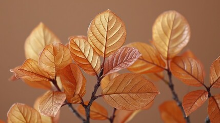 Obraz premium Brown plant leaves in autumn season, brown background