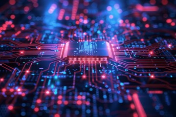 Fototapeta premium CPU processor microchip circuit board illustration created with generative ai