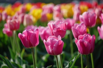 Fototapeta premium Colorful tulips on sunny background