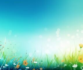Serene Summer Wildflowers and Fresh Grass on Sunny Day Background