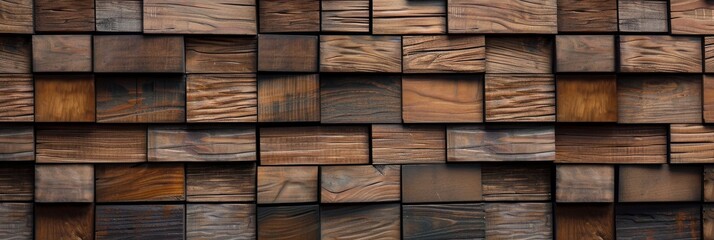 Wood background banner panorama long - Brown wooden acoustic panels wall texture, seamless pattern.