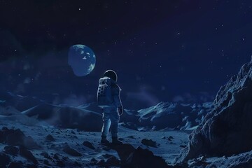 astronaut explores lunar landscape cosmic adventure in outer space digital painting