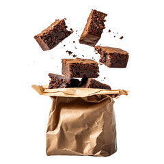 Brownies falling from hole in the bag, PNG isolated art