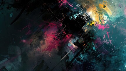 Colorful abstract painting with a dark background. AIG51A.