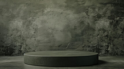 A large, empty concrete pedestal sits in front of a wall