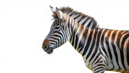 Fototapeta na wymiar plains zebra - Equus quagga or Equus burchellii - the most common and geographically widespread species of zebra, wide black and white stripes, side profile view isolated cutout on white background