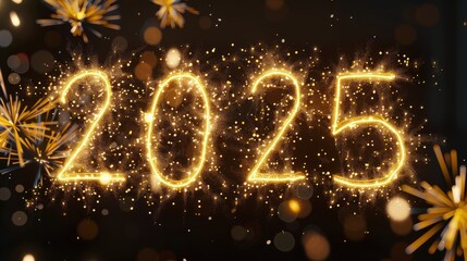 2025 made with fireworks ,holiday and new year concept