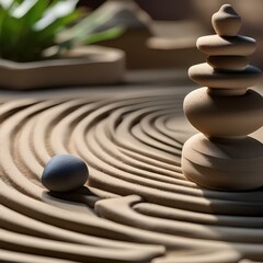 A tranquil Zen garden with raked sand and stone sculptures2