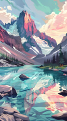 Mountain Panorama Illustrated: Sweeping Views Depicted, Mountain Landscapes Illustrated: Nature's Majesty Depicted, Illustrated Mountain Peaks: Capturing the Wild