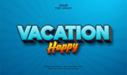 Happy Vacation Editable Text Effect Style 3d. Text Effect Theme Summer Season Holiday.