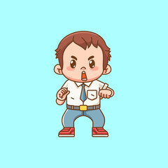 Cute boy Indonesian senior high school fight pose cheers kawaii chibi character mascot illustration