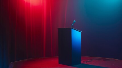 A podium with a microphone, symbolizing the platform for political discourse and debate