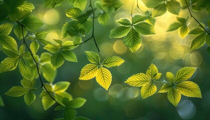 Green leaves of a tree with blurred background.
