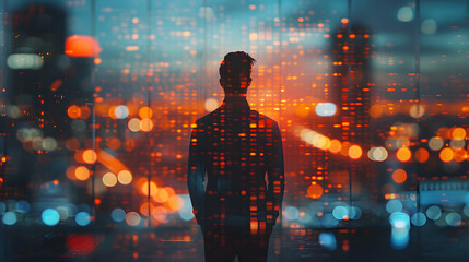 "Man Exposed to Digital Marketing Evolution: Capturing the Digital Office Landscape in Marketing Evolution" - Photo Stock Concept