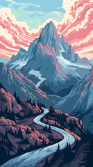 Mountain Panorama Illustrated: Sweeping Views Depicted, Mountain Landscapes Illustrated: Nature's Majesty Depicted, Illustrated Mountain Peaks: Capturing the Wild