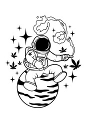 Astronaut Smoking | Spaceman | Galaxy | Outerspace | Smoking Joint | Smoke | Planet | Celestial | Original Illustration | Vector and Clipart | Cutfile and Stencil