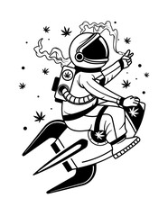 Astronaut Riding Rocket | Spaceman | Galaxy | Outerspace | Smoking Joint | Space Rocket | Space Travel | Celestial | Original Illustration | Vector and Clipart | Cutfile and Stencil