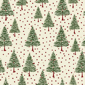 Christmas tree seamless pattern, tileable winter holiday country forest print for wallpaper, green wrapping paper, scrapbook, fabric and product design idea