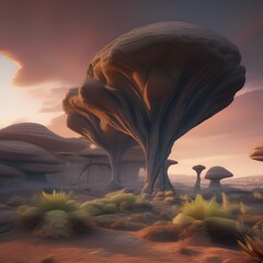 A surreal alien landscape with strange rock formations and plants5